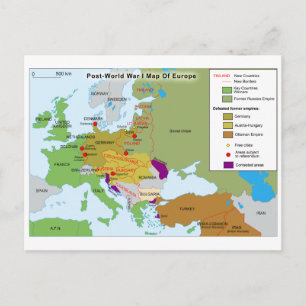 Postal Mapa de Europa después de la Primera Guerra Mundia