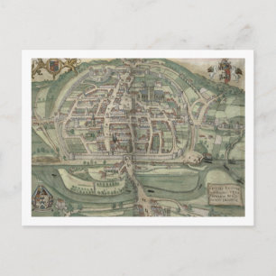 Postal Mapa de Exeter, de 'Civitates Orbis Terrarum' por