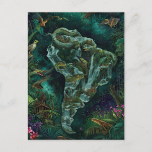 Postal Mapa de fantasía de la vida silvestre de la selva 
