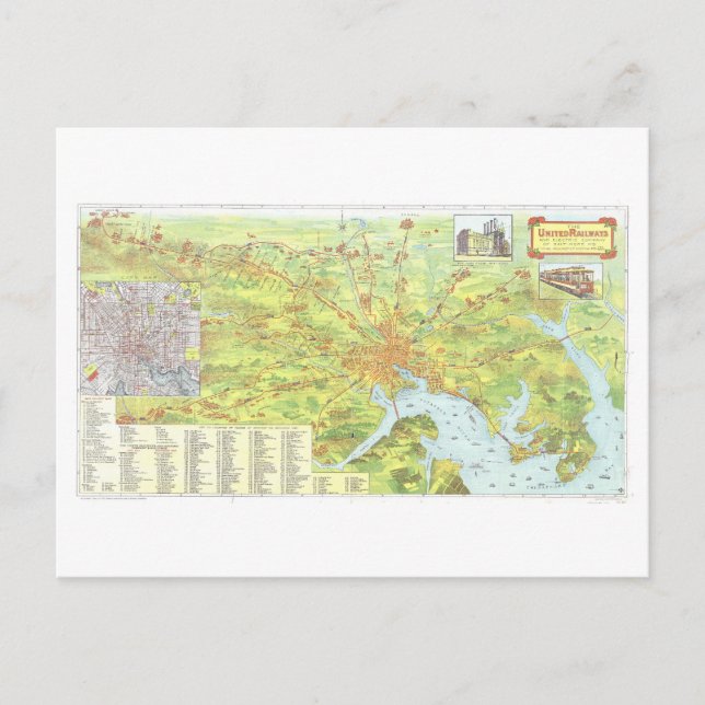Postal Mapa de Ferrocarriles Unidos de Baltimore de Antiq (Anverso)
