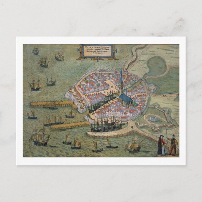 Postal Mapa de Flissinga, de 'Civitates Orbis Terrarum' (Anverso)