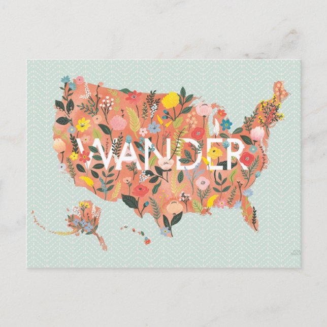 Postal Mapa de Floral USA - Jardín salvaje (Anverso)
