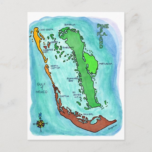 Postal Mapa de Florida de las Islas Sanibel Captiva (Anverso)