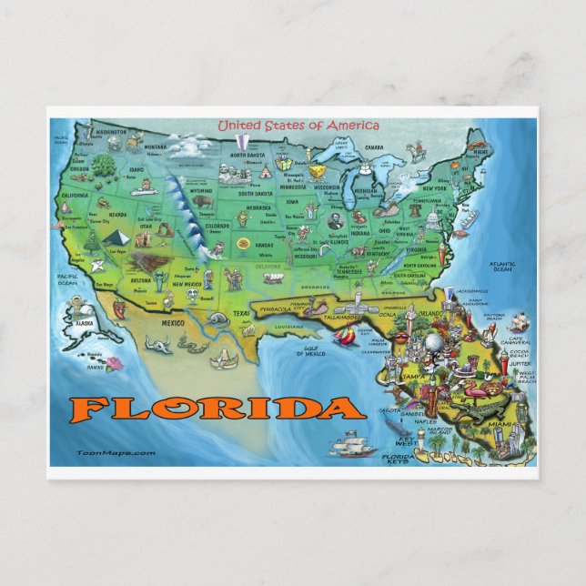 Postal Mapa de Florida USA (Anverso)