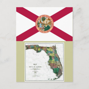 Postal Mapa de Florida y bandera estatal