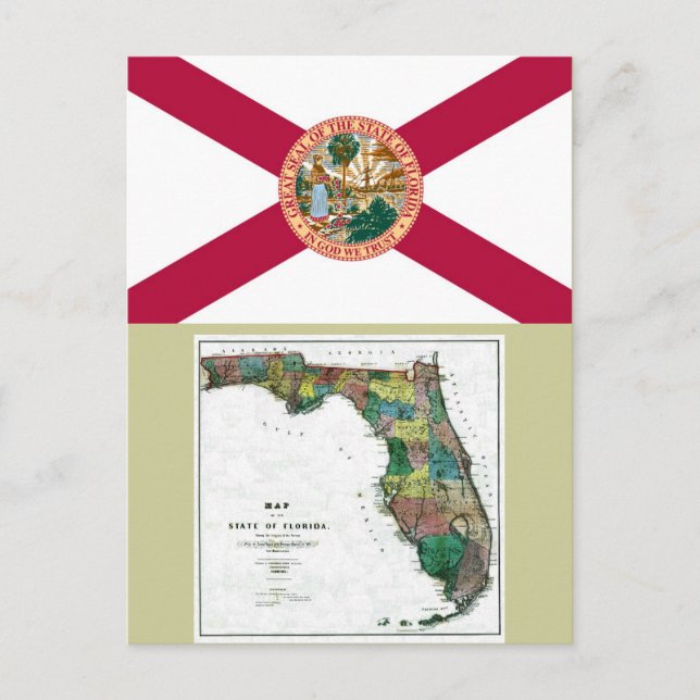 Postal Mapa de Florida y bandera estatal (Anverso)