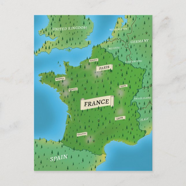 Postal Mapa De Francia (Anverso)