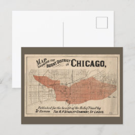 Postal Mapa de Fuego Grande de Chicago de época, 1871
