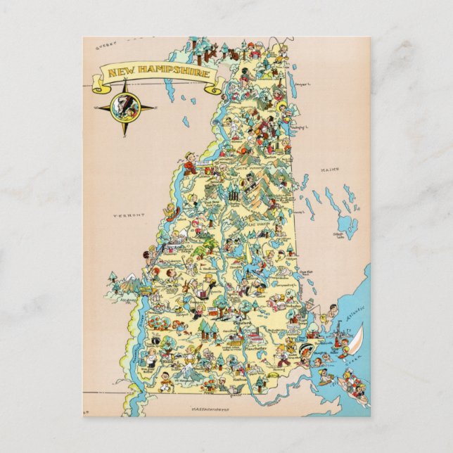 Postal Mapa de Funny Vintage de New Hampshire (Anverso)