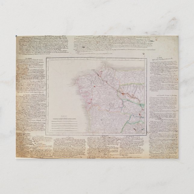 Postal Mapa de Galicia con la ruta del ejército francés (Anverso)