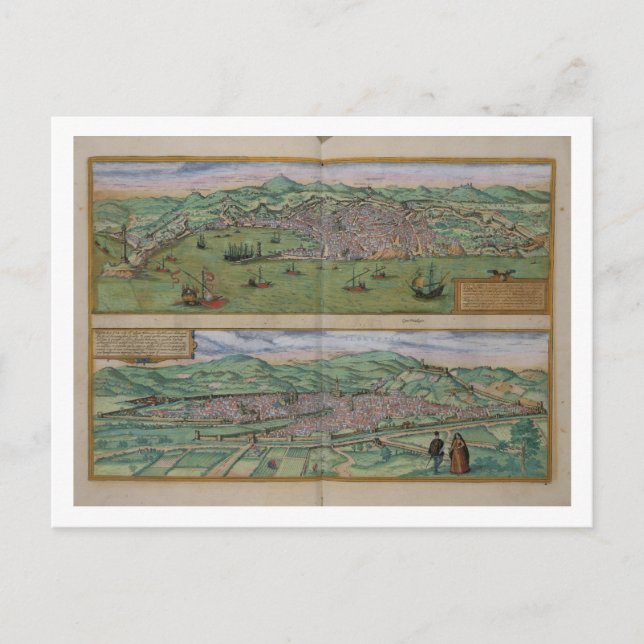 Postal Mapa de Génova y Florencia, de 'Civitates Orbis T (Anverso)