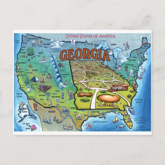 Postal Mapa de Georgia USA (Anverso)