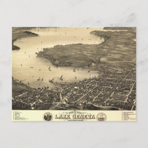 Postal Mapa de Ginebra del Lago de la Vintage