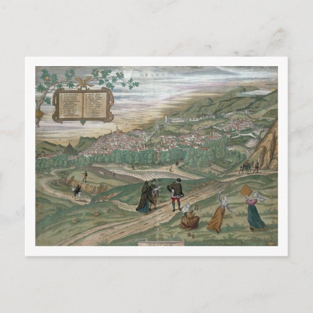Postal Mapa de Granada, de 'Civitates Orbis Terrarum', V (Anverso)
