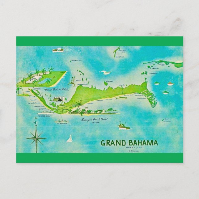 Postal Mapa de Grand Bahama (Anverso)
