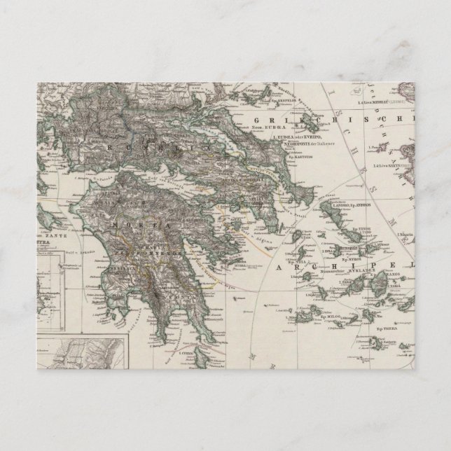 Postal Mapa de Grecia de Stieler (Anverso)