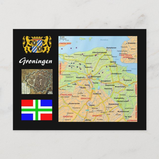 Postal Mapa de Groningen - Países Bajos (Anverso)