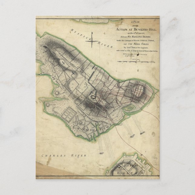 Postal Mapa de Guerra Revolucionaria de Bunker Hill (17 d (Anverso)