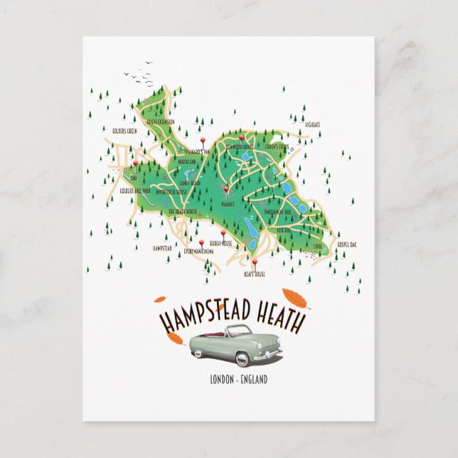 Postal Mapa de Hampstead Heath Londres Inglaterra (Anverso)