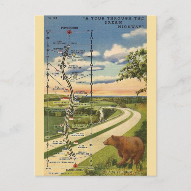 Postal Mapa de Harrisburg a Pittsburg  (Anverso)