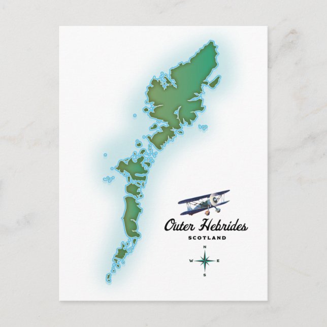 Postal Mapa de Hébridas Exteriores Escocia (Anverso)