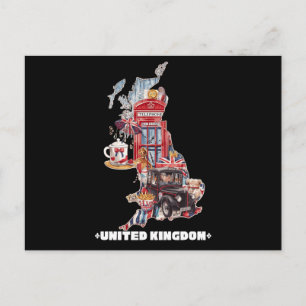 Postal Mapa de iconos británicos adorables Arte de collag