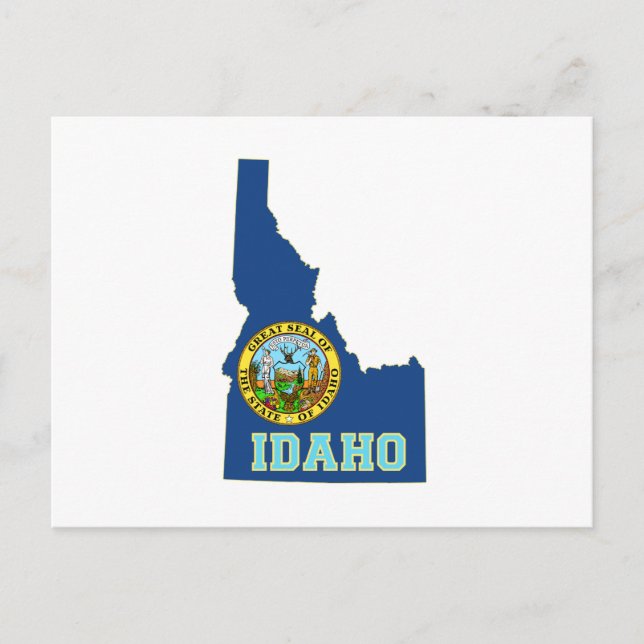 Postal Mapa de Idaho con forma de bandera de estado (Anverso)