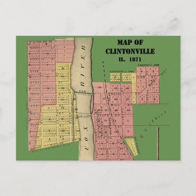 Postal Mapa de Illinois Clintonville del Sur de Elgin Art (Anverso)