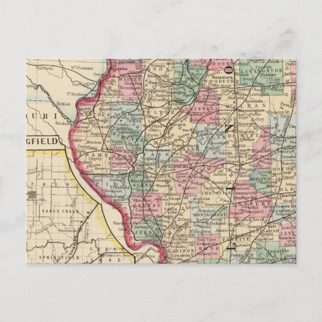 Postal Mapa de Illinois de Mitchell (Anverso)