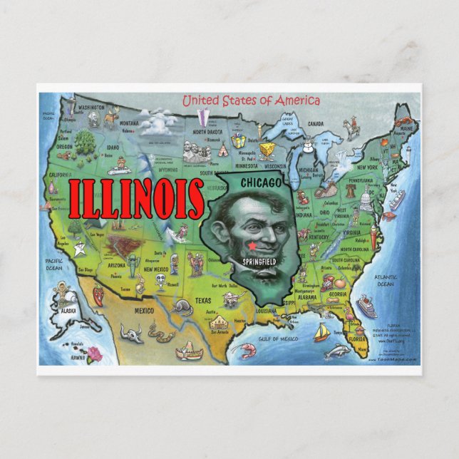 Postal Mapa de Illinois USA (Anverso)