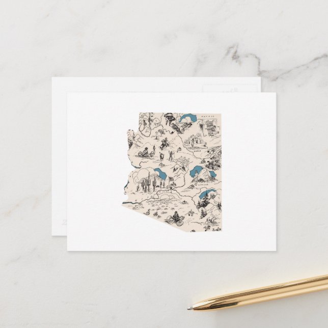 Postal Mapa de imágenes antiguas de Arizona (Anverso/Reverso In Situ)