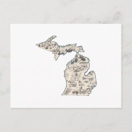 Postal Mapa de imágenes antiguas de Michigan