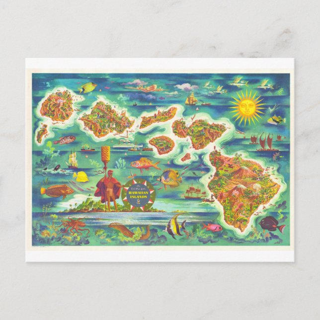 Postal Mapa de imágenes de Hawái (Anverso)