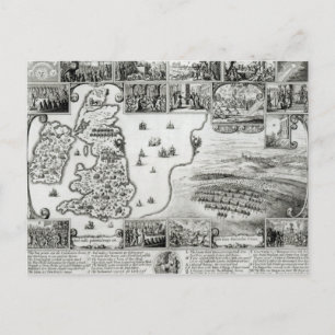 Postal Mapa de Inglaterra en guerra civil y vista de Prag