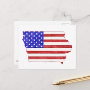 Postal Mapa de Iowa Forma Bandera Patriótica Estadouniden