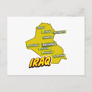 Postal Mapa de Irak ilustrado con arte pop