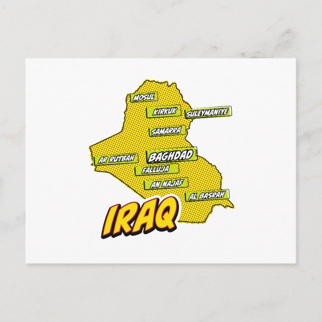 Postal Mapa de Irak ilustrado con arte pop (Anverso)