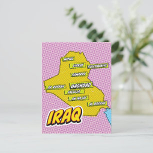 Postal Mapa de Irak ilustrado con Pop Art