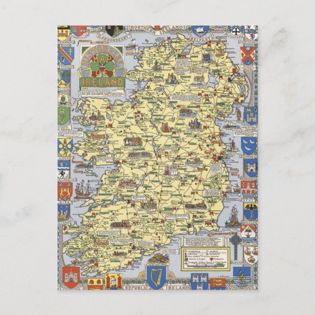 Postal Mapa de Irlanda histórica (Anverso)