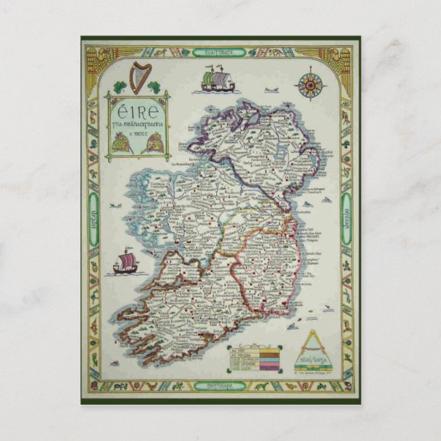 Postal Mapa de Irlanda - Mapa Histórico Irlandés Eire Eri (Anverso)