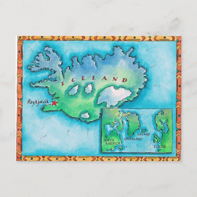 Postal Mapa de Islandia (Anverso)