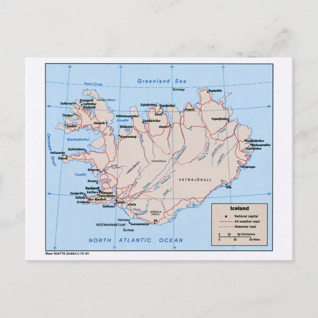 Postal Mapa de Islandia (1981) (Anverso)