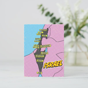 Postal Mapa de Israel ilustrado con arte pop