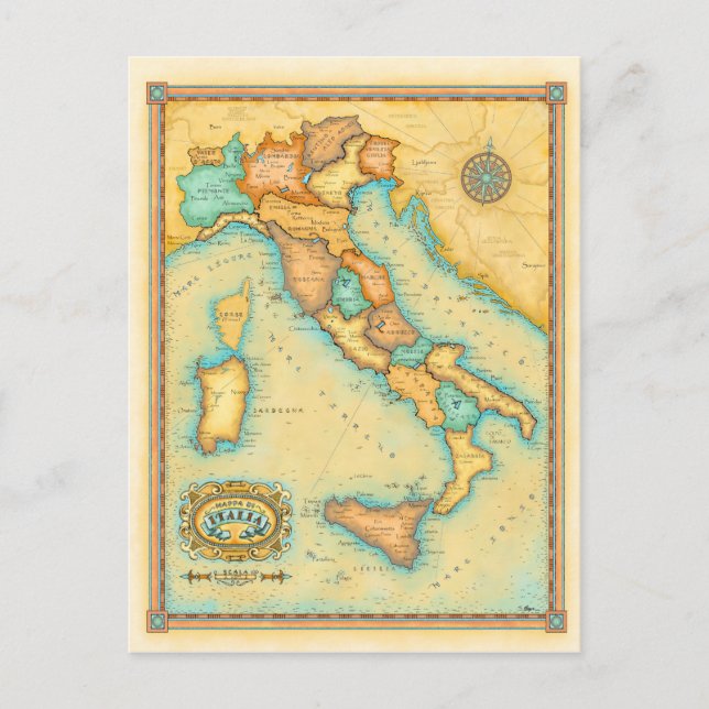 Postal Mapa de Italia (Anverso)