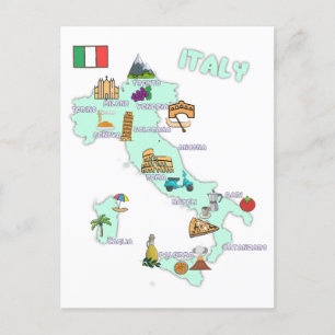 Postal Mapa de Italia Atracciones turísticas