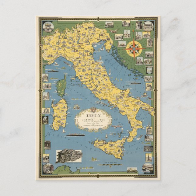 Postal Mapa de Italia con Ciudad del Vaticano (Anverso)