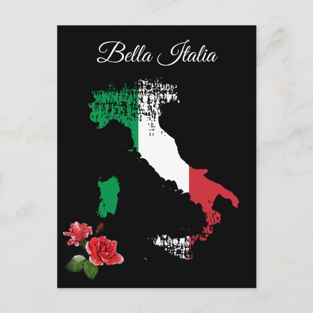 Postal *~* Mapa de Italia de la lengua italiana Bella Ita (Anverso)