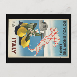 Postal Mapa de Italia de Viajes Vintage con Limones