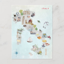 Postal Mapa de Italia ilustrado con acuarela Arte