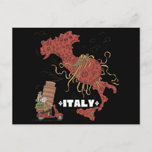 Postal Mapa de Italia Volador Monstruo de Espaguetis Past
